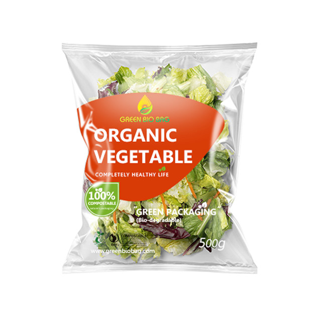 Sac d'emballage vert compostable bioplastique pour salade de légumes avec barrière