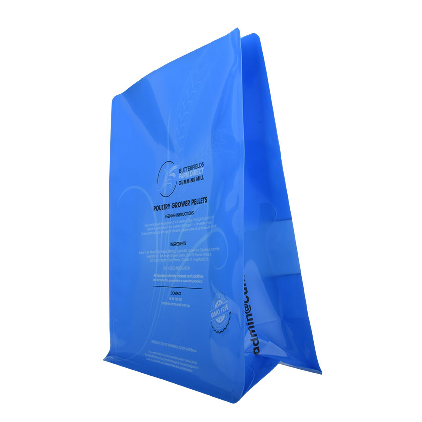 Pochette de fond de bloc de sac d'alimentation de poulet flexible bleu brillant de thermoscellage personnalisé