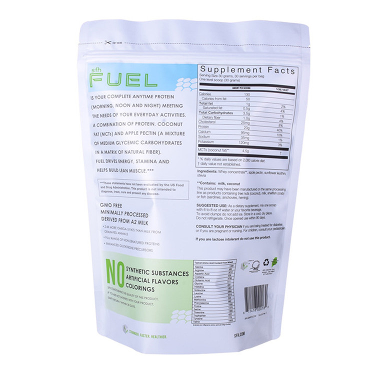 Finition mate complète sur mesure en usine Stand Up Whey Protein Packaging Sac