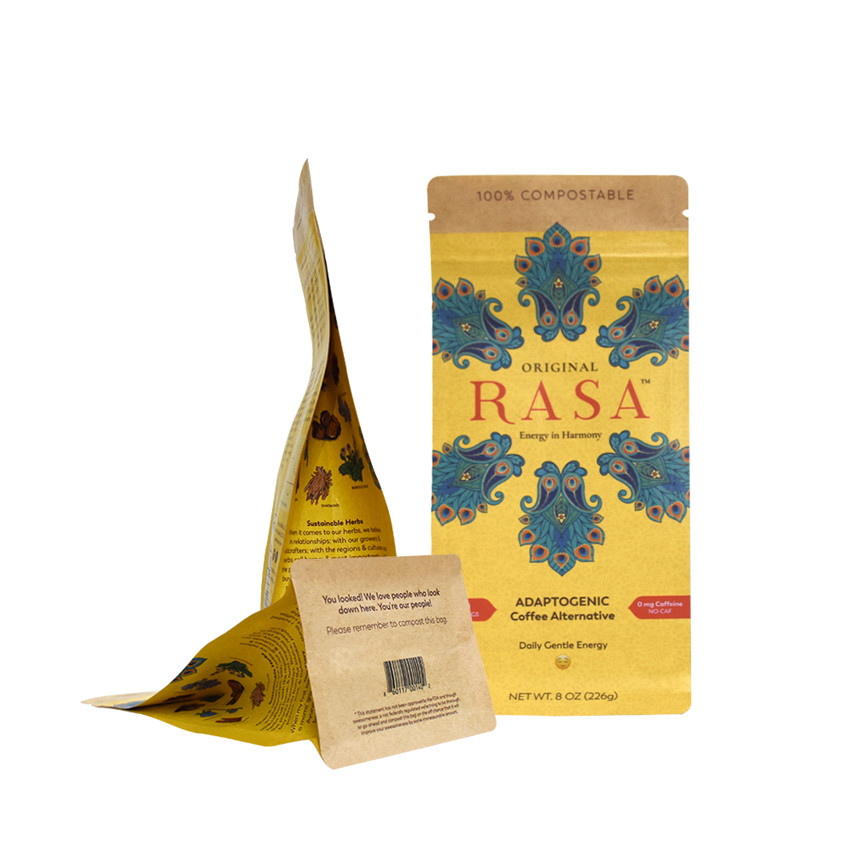 Conception créative vernishing biodégradable sachet saches en papier kraft refermables sac à café personnalisé
