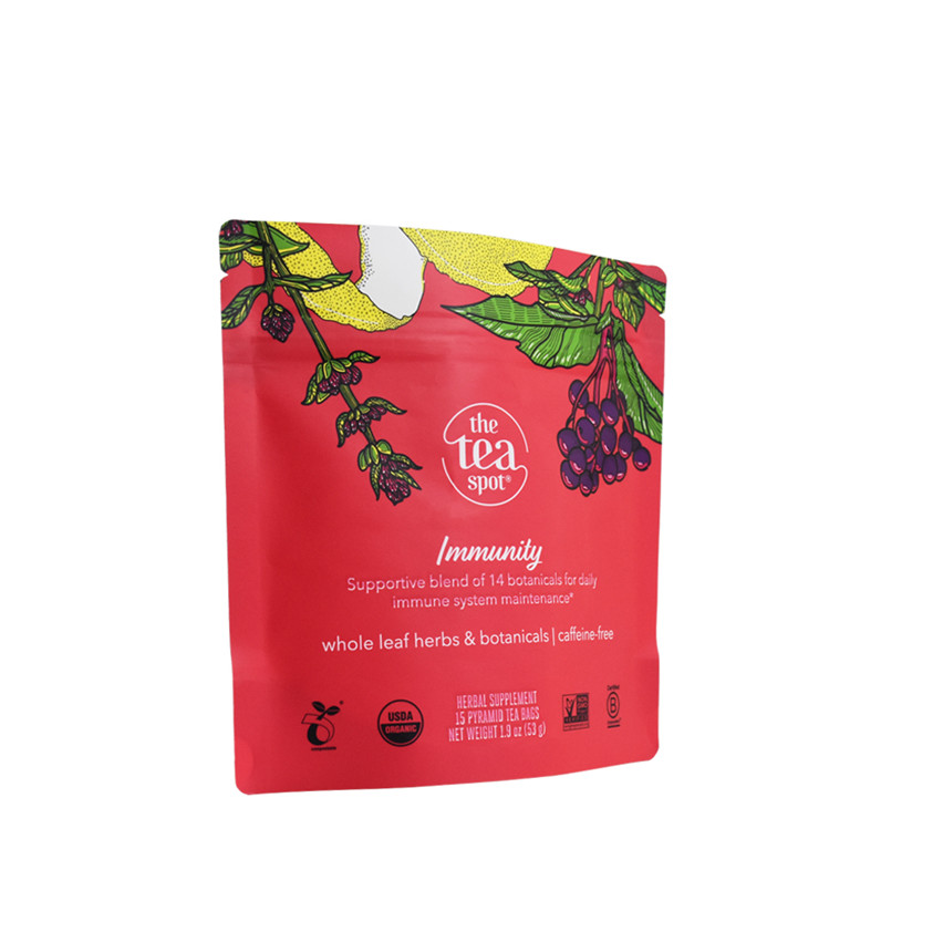 Compostable imprimement coloré Stand Up Zip Tea Packaging Bag Wholesale