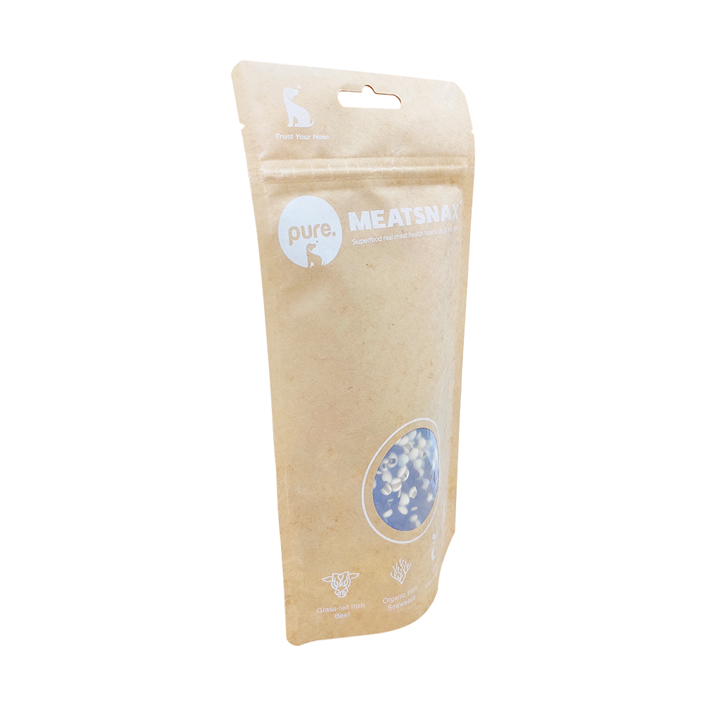 Sac de friandises pour animaux de compagnie en papier kraft Doypack 100 % compostable biodégradable/PLA