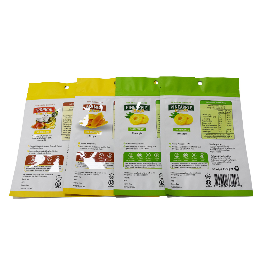 Impression numérique de petites quantités d'emballages alimentaires de haute qualité Sacs compostables avec des fruits secs