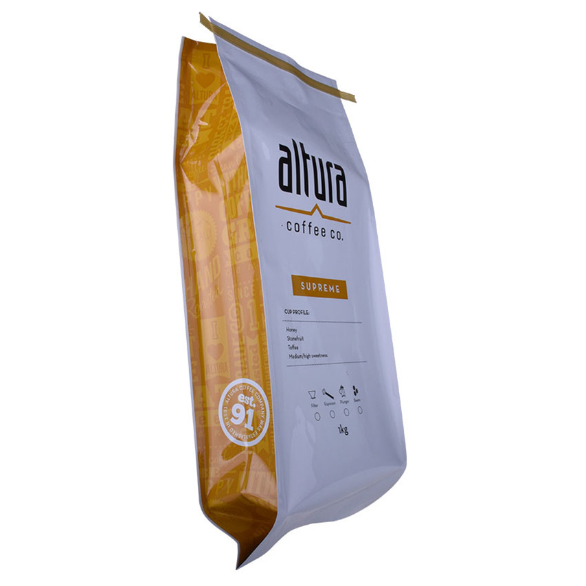 Sac en plastique de matériau laminé à la vente chaude avec gusset Biodégradable Plastic Companies White Coffee Bag