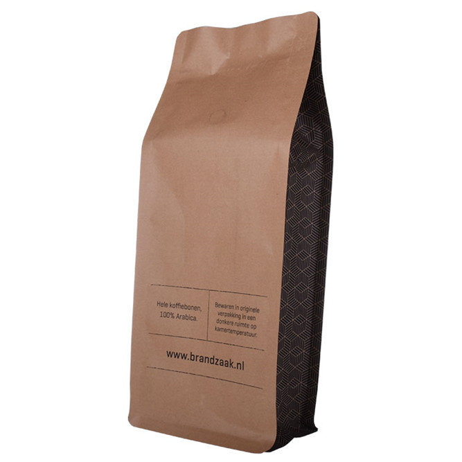 Sacs de café noirs en papier kraft personnalisés avec soupape dans un sac à fond plat