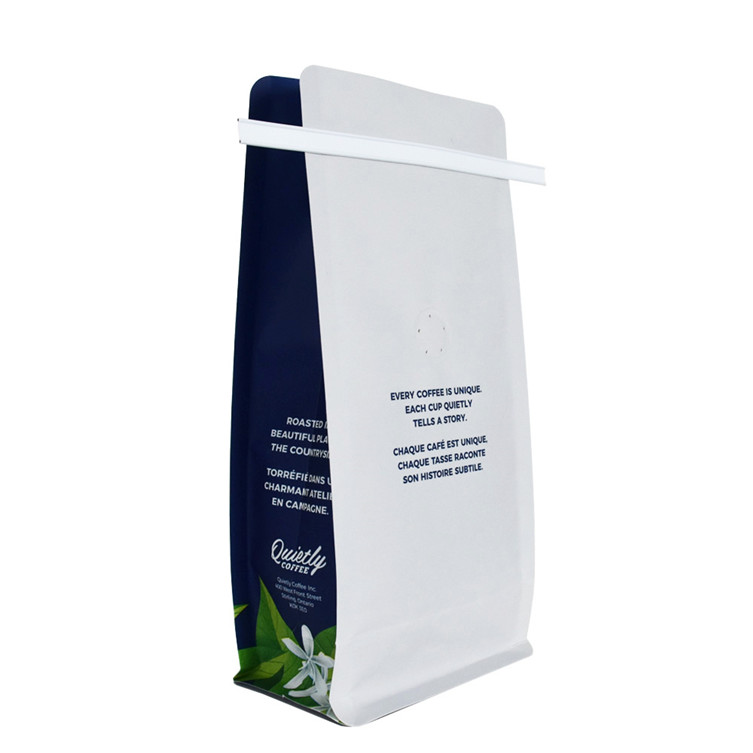 Sac d'emballage à fond plat à café plat à imprimé personnalisé blanc avec tinttie