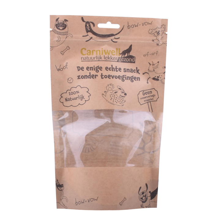 Stand Up Brown Kraft Zip Lock Emballage pour animaux de compagnie avec fermeture à glissière 
