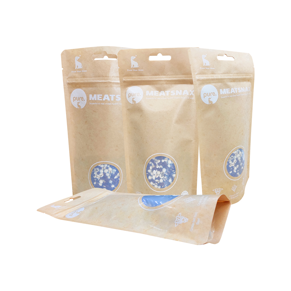 Sac de friandises pour animaux de compagnie en papier kraft Doypack 100 % compostable biodégradable/PLA