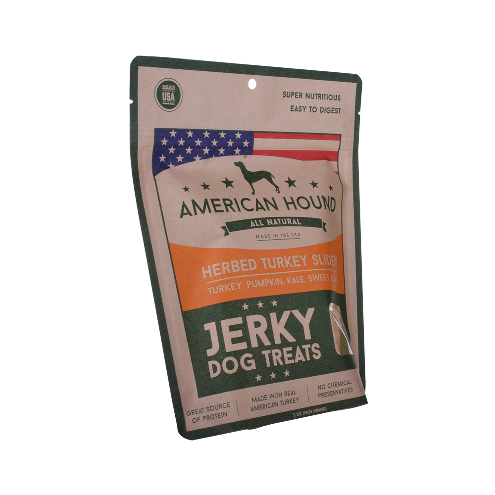 Sac de stand-up de friandises pour chiens de bœuf séchées en papier kraft à fermeture à glissière personnalisée