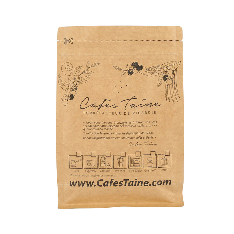 Biodégradable Custom Design Kraft Paper Coffee Bag Food Food Packaging Wholesale