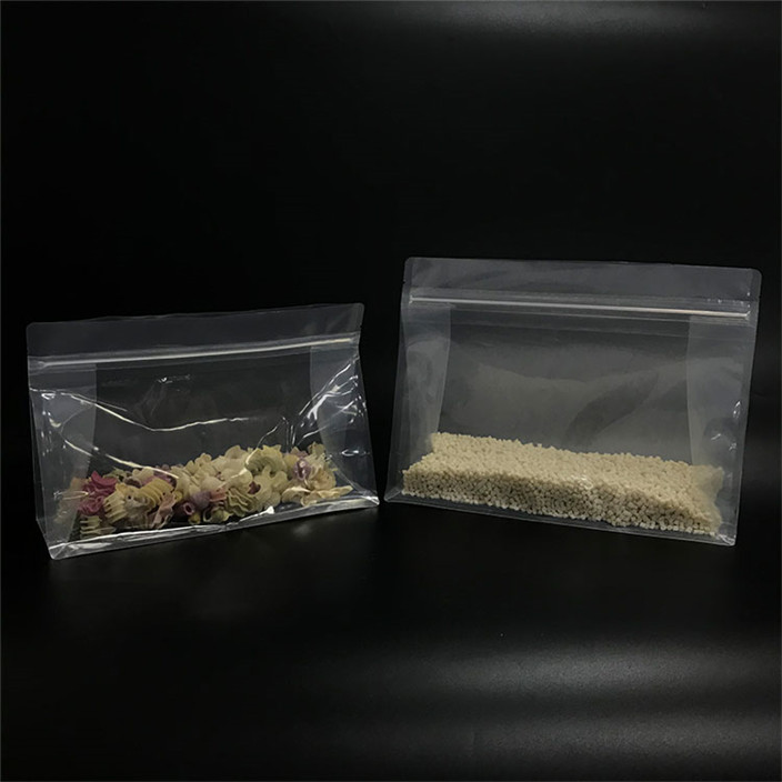 Emballage durable en plastique recyclé transparent sac à glissière USA dans un sac à fond plat