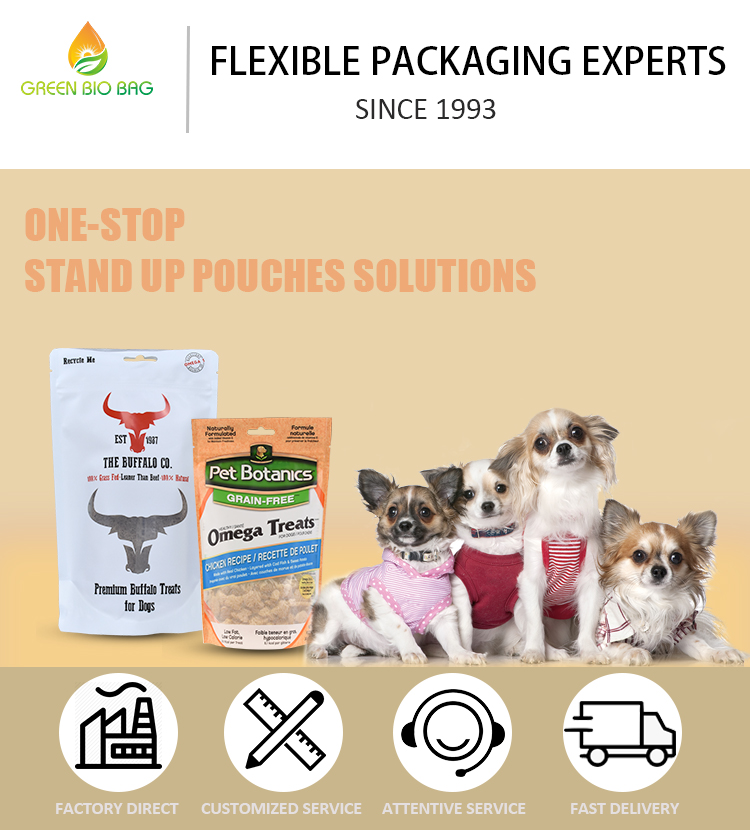 Alibaba Hot Custom Custom Recyclable Stand Up Dog Food Pouch Fabricant en Chine