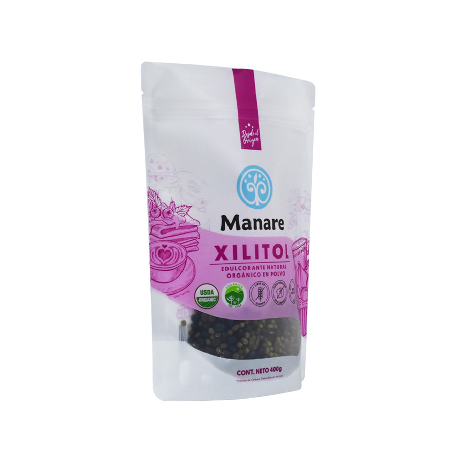 Inventaire Foil recyclé Biodégradable Clear Stand Up Sacs personnalisés Sacs de thé personnalisés