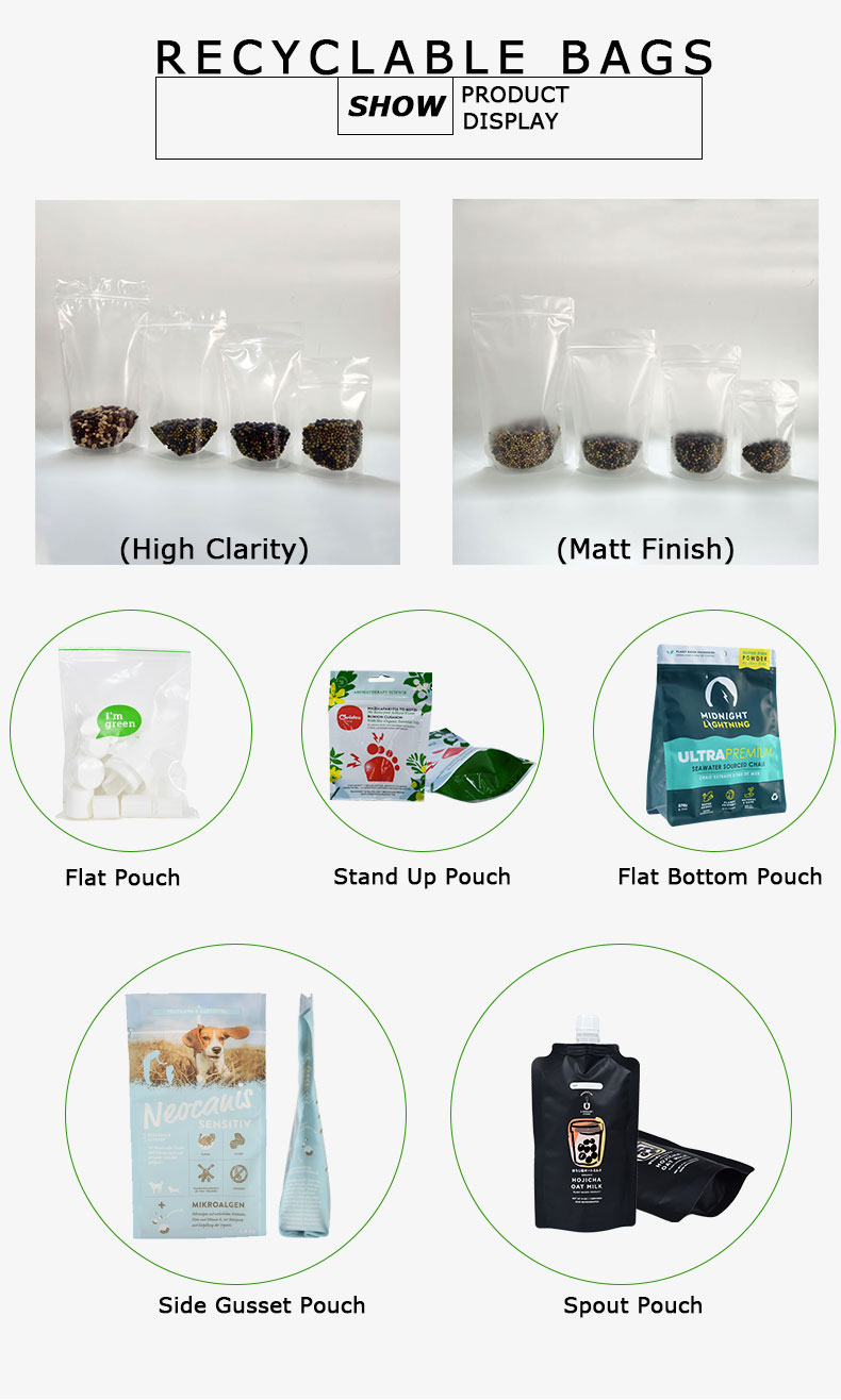 Eco Friendly PCR-PE Plastic Recyclable Stand Up Pouch pr&egrave;s de moi