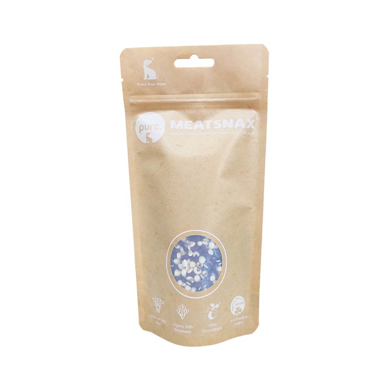 Sac de friandises pour animaux de compagnie en papier kraft Doypack 100 % compostable biodégradable/PLA