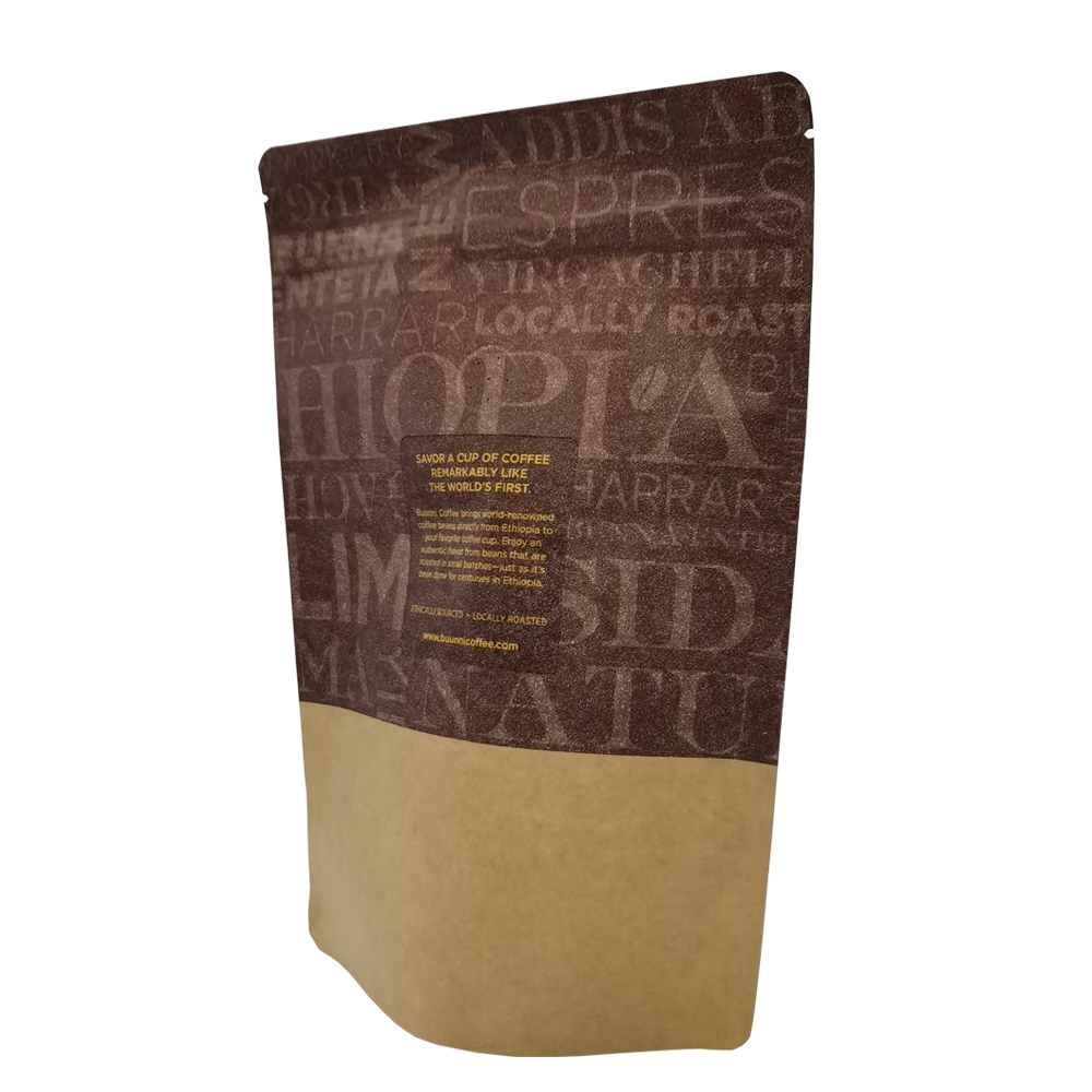 Eco Friendly Stand Up Pouch Comptable Kraft Paper Coffee Packaging Bag