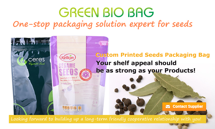 Impression num&eacute;rique design personnalis&eacute; graines de fleurs graines de l&eacute;gumes de graines d'emballage avec fermeture &agrave; glissi&egrave;re