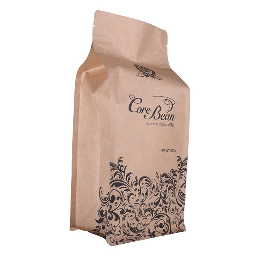 Logo personnalisé Ziplock Flat Bottom Kraft Paper Coffee Bag Wholesale