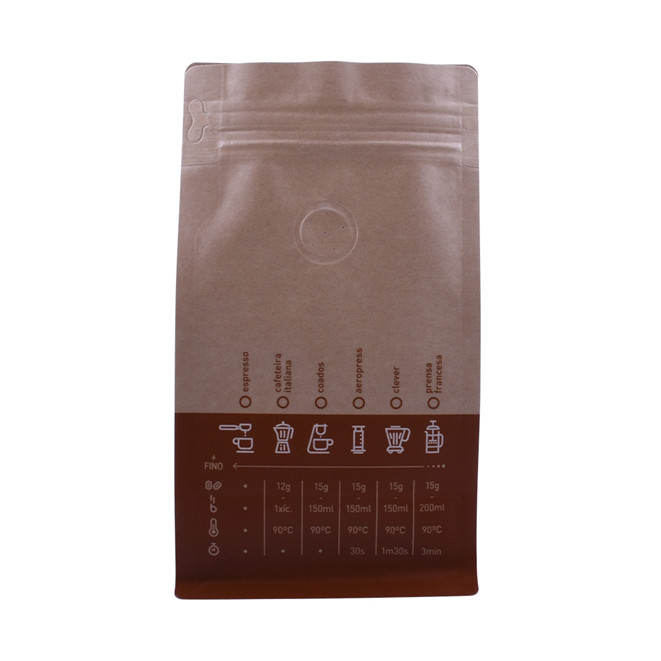 Sacs à café en papier kraft biologique avec logo d'estampage chaud avec fermeture éclair avant