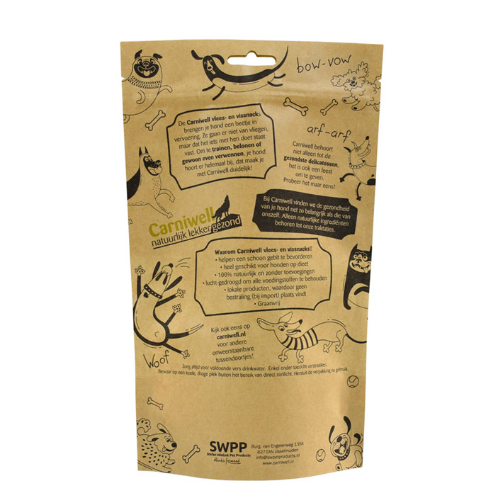 Matériaux compostables en papier kraft personnalisés pour emballage des aliments pour animaux de compagnie avec fenêtre claire