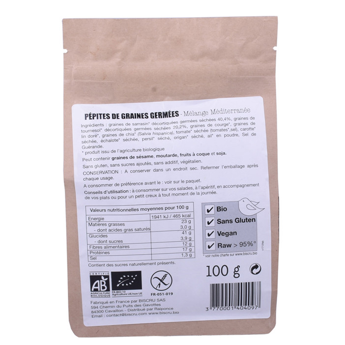Boîte de joint personnalisée en bas de sac biodégradable emballage alimentaire stratifié