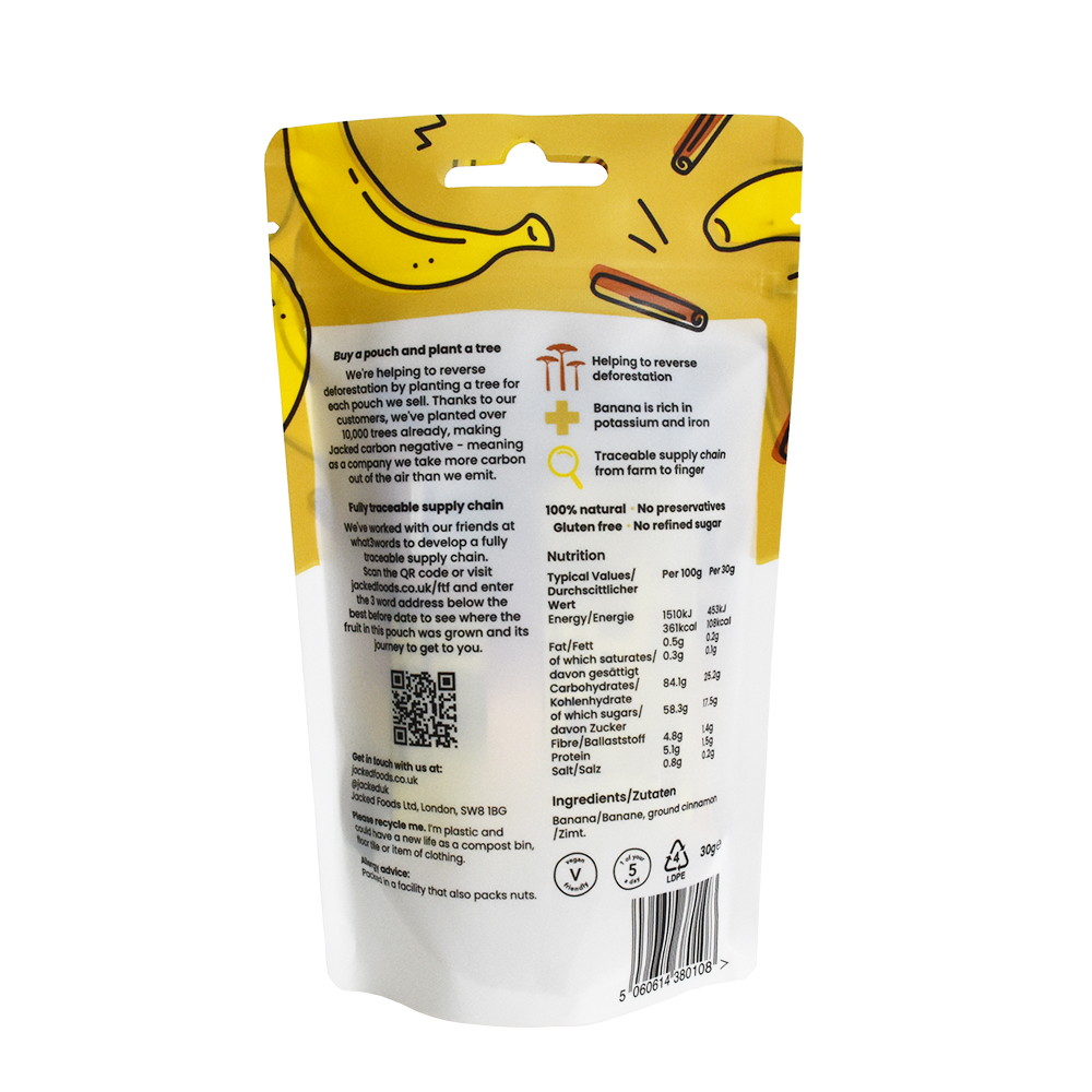 Concevez en fonction du client le sac de poche de joint latéral 3 pour les sacs d'emballage de fruits secs de chips de banane