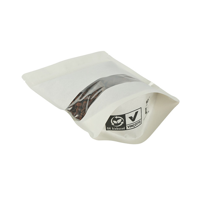 100 matériaux en papier kraft blanc biodégradable stand up emballage avec fenêtre transparente