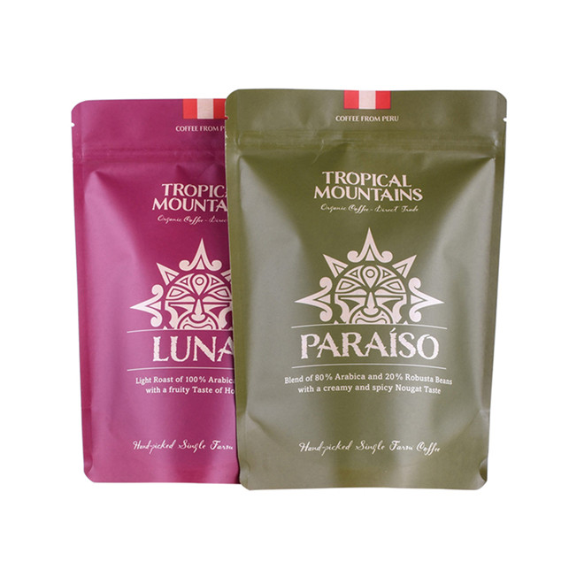 Sac à café compostable 250g sac debout en papier kraft avec fermeture à glissière