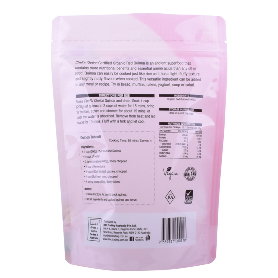 Food Ziplock Heat scellé Scellé Candagage dur Emballage Stand Up Pouche