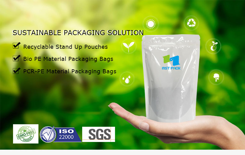 Eco Friendly PCR-PE Plastic Recyclable Stand Up Pouch pr&egrave;s de moi