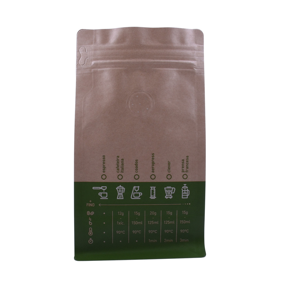 Foil en aluminium Sacs d'emballage de grains de café à fond plat avec soupape et ziplock