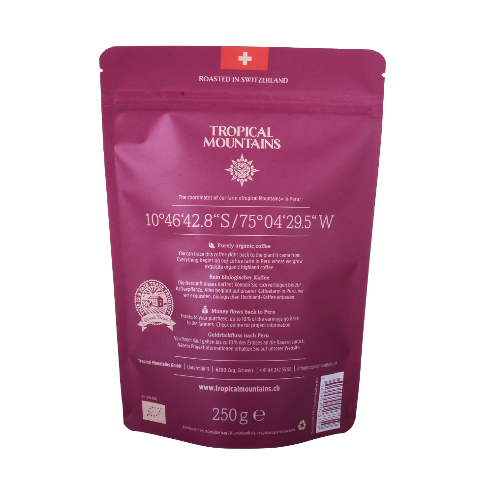 Biodégradable Kraft Paper Stand Up Bags Coffee Pouche