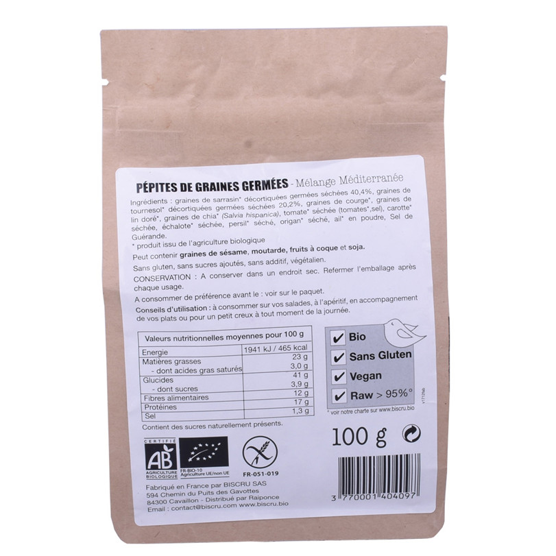 Sachets d'emballage alimentaire en papier kraft compostable