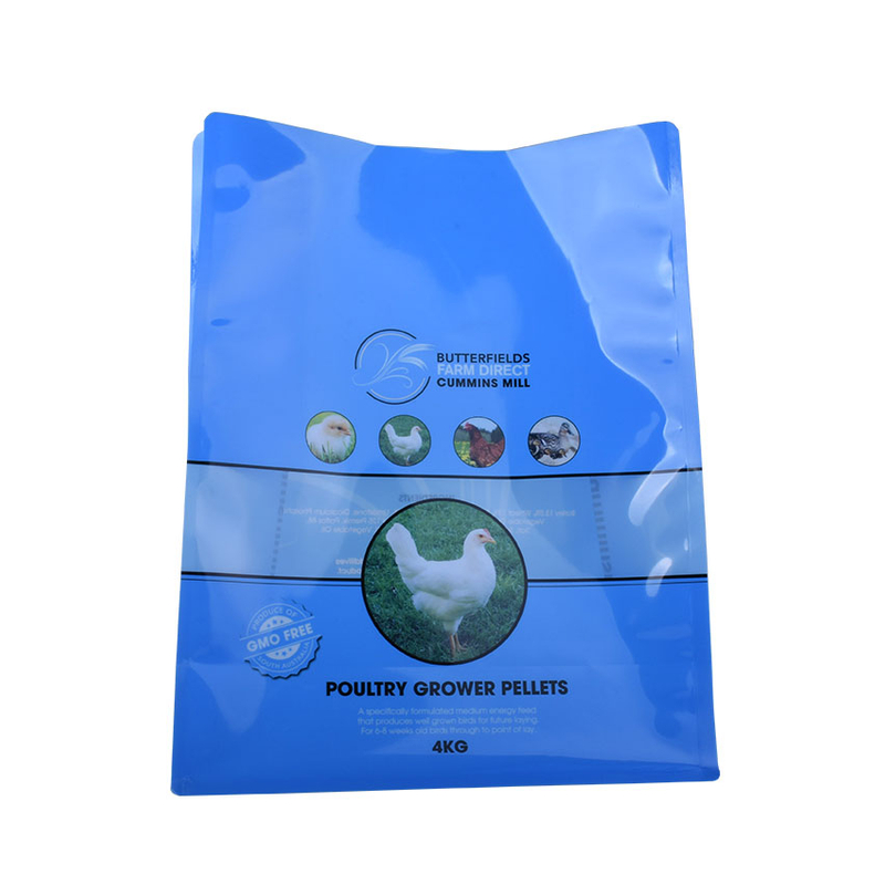 Pochette de fond de bloc de sac d'alimentation de poulet flexible bleu brillant de thermoscellage personnalisé