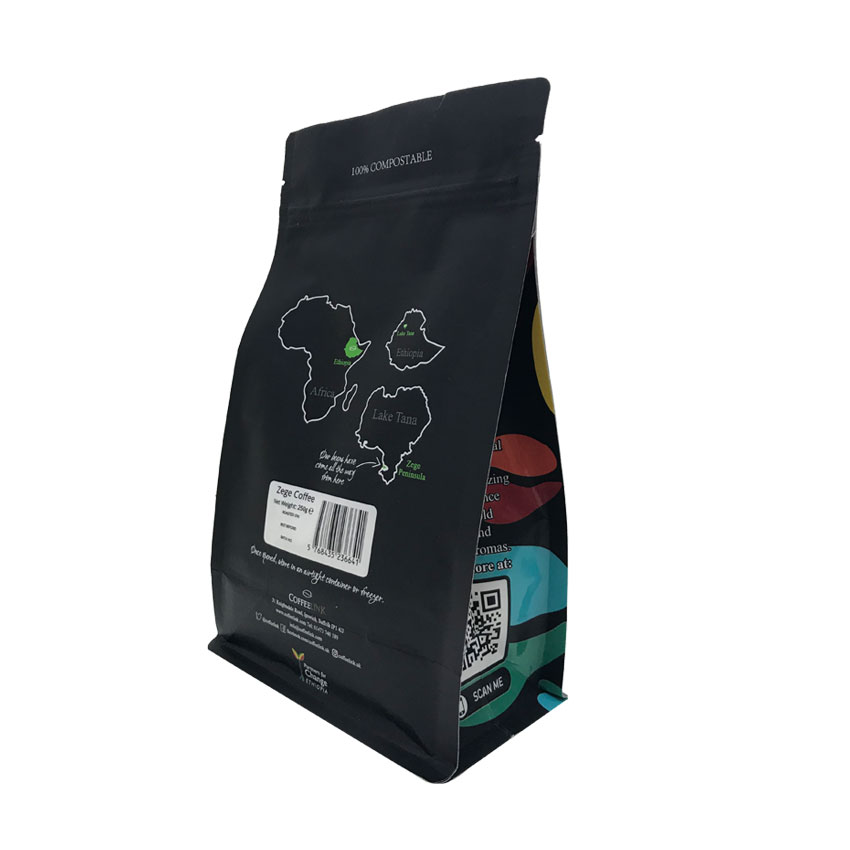 Impression personnalisée de sacs d'emballage de grains de café à fond de boîte recyclable avec vente en gros de fenêtre