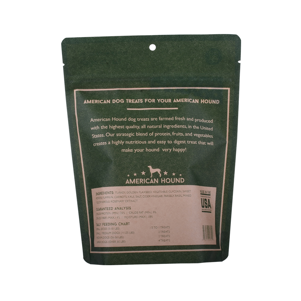 Sac de stand-up de friandises pour chiens de bœuf séchées en papier kraft à fermeture à glissière personnalisée