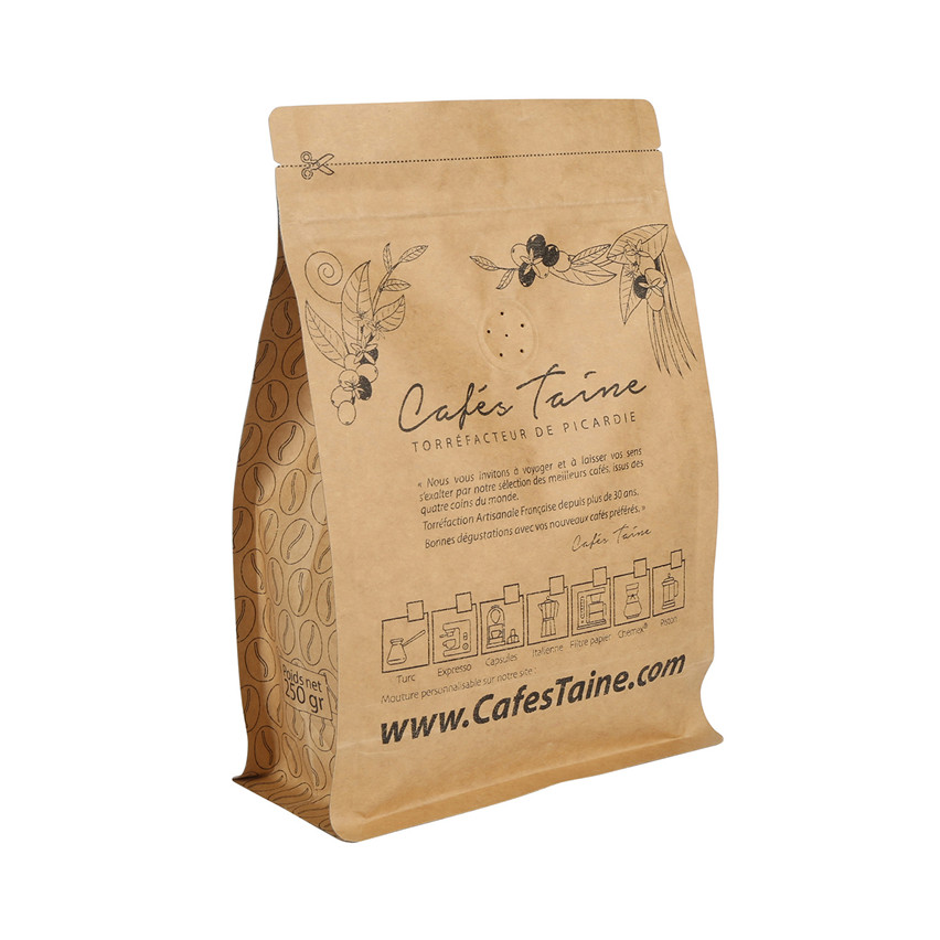 Biodégradable Custom Design Kraft Paper Coffee Bag Food Food Packaging Wholesale