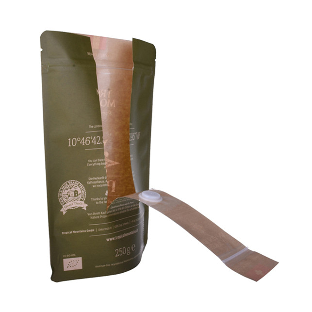 Sac à café compostable 250g sac debout en papier kraft avec fermeture à glissière