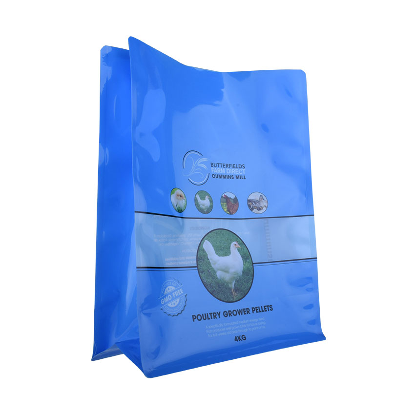 Pochette de fond de bloc de sac d'alimentation de poulet flexible bleu brillant de thermoscellage personnalisé